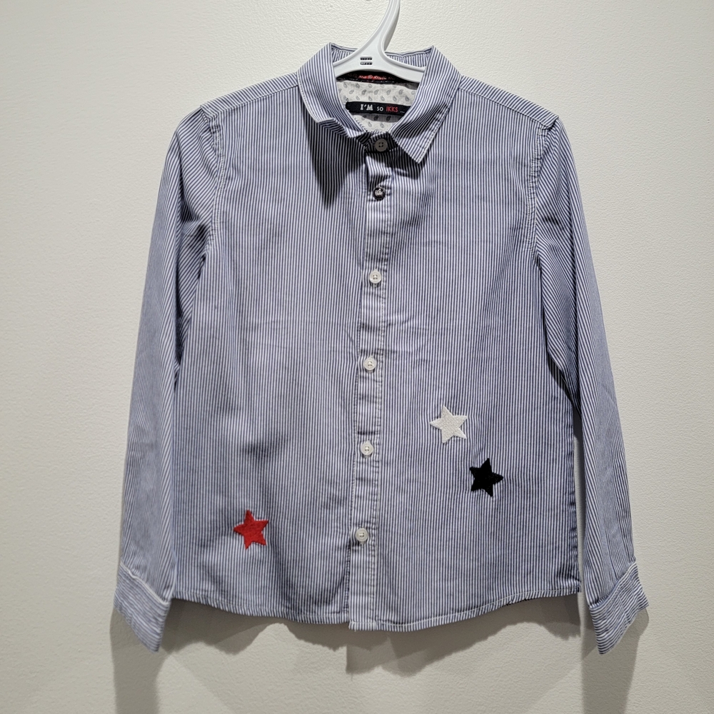 Ikks Blue and White Striped Shirt Size 6 Years